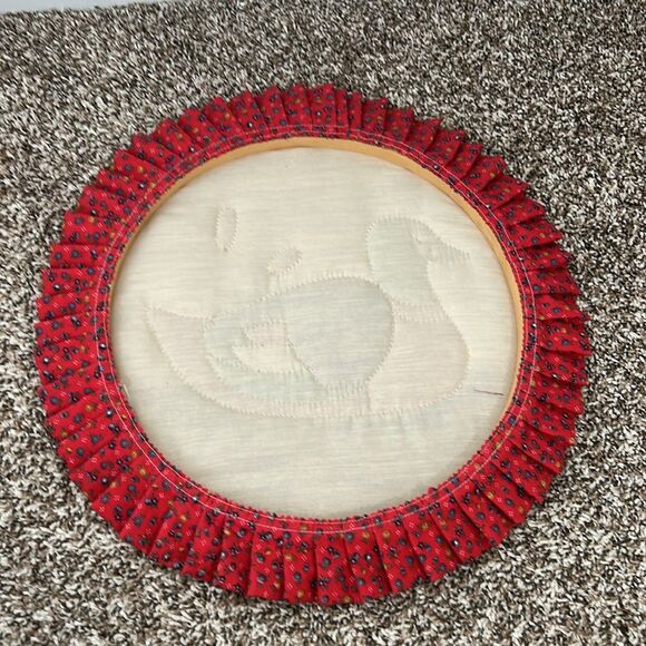 Colorful Duck Wall Hanging Handmade Embroidered with Red Trim Art - Picture 6 of 7